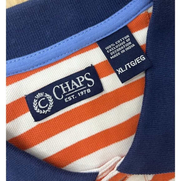 Chaps Men's Polo Shirt Orange White Stripe XL - Picture 3 of 4